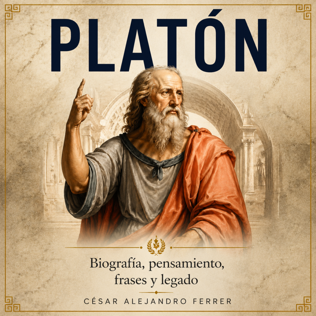 Portada del ebook Platón: biografía, pensamiento, frases y legado de César Ferrer sobre filosofía griega y sabiduría clásica