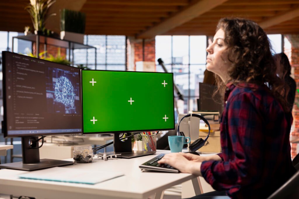 Especialista trabajando en su computadora optimizando prompts para inteligencia artificial con la fórmula RCDI