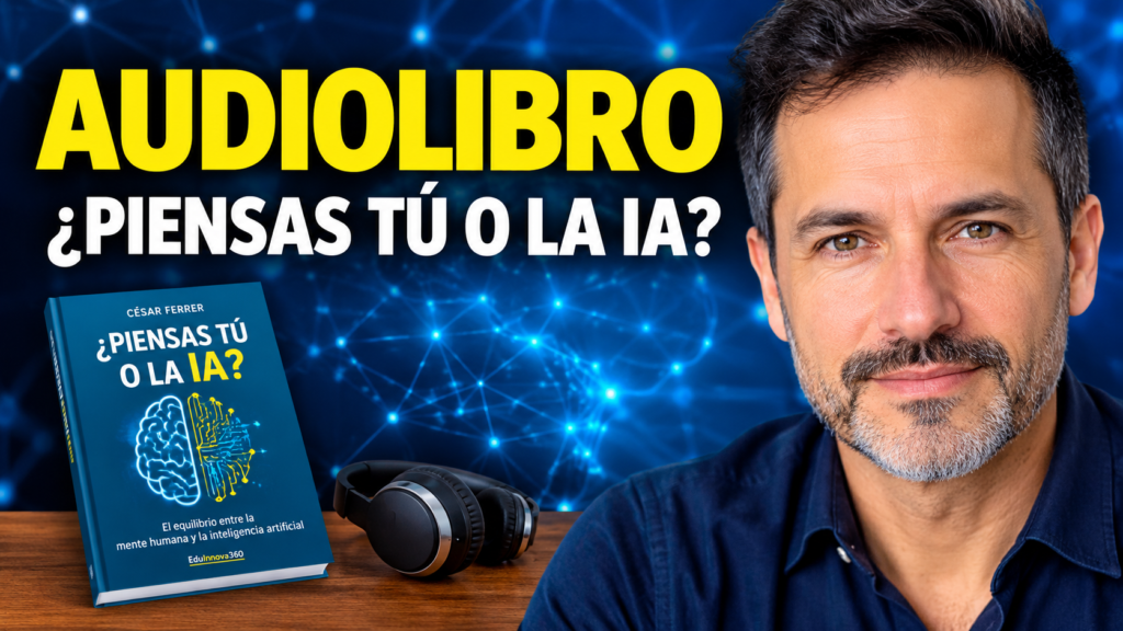 oco y legible, por ejemplo “Audiolibro · Aprender y Pensar en la Era de la IA”. Que la imagen no dependa del texto, porque en el celular se reduce mucho.